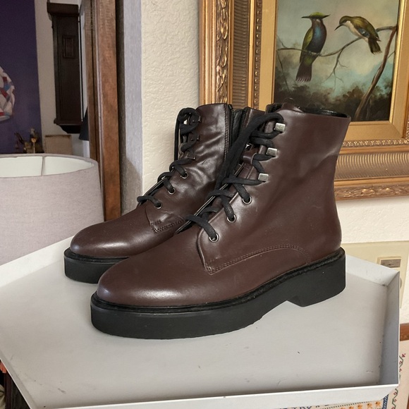AQUATALIA WOMENS MARIOLA LEATHER ANKLE MOTO BOOTS BROWN SIZE 7.5 NWOT